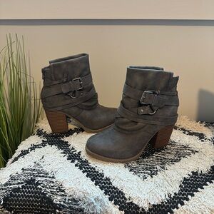 Sugar Charcoal Ankle Boots with Buckle Detail
